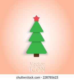 Paper Christmas tree icon. New year. Flat style. Made in vector