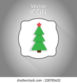 Paper Christmas tree icon. New year. Flat style. Made in vector