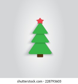 Paper Christmas tree icon. New year. Flat style. Made in vector