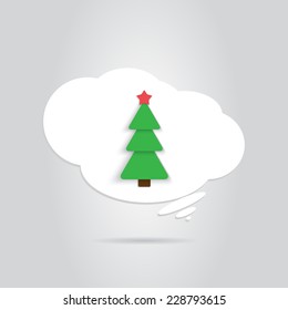 Paper Christmas tree icon. New year. Flat style. Made in vector