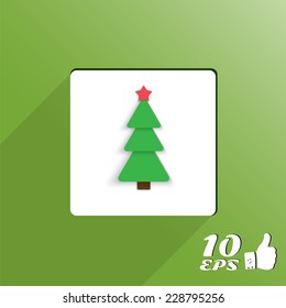 Paper Christmas tree icon. New year. Flat style. Made in vector