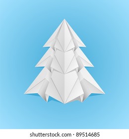 Paper Christmas Tree. Illustration on blue background