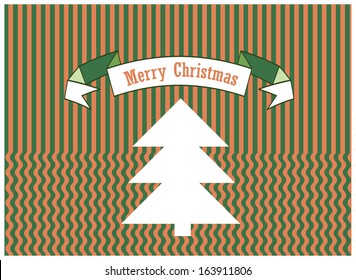 paper christmas tree isolated on retro linen background with ribbon