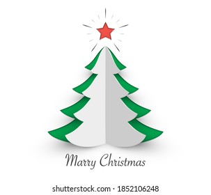 Paper christmas tree isolated on white background. Design elements for holiday cards. Vector illustration
