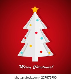 Paper Christmas tree on red background, vector illustration 