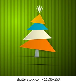 Paper Christmas Tree on Retro Green Background
