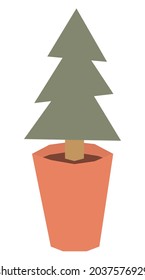 Paper Christmas Tree in pot. Vector illustration. Isolated on white background
