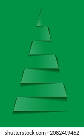 Árbol de navidad de papel. Tarjeta vectorial de año nuevo en estilo de corte de papel, fondo verde 