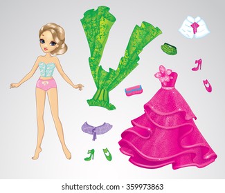 Paper Cinderella Pink Doll Stock Vector (Royalty Free) 359973863 ...