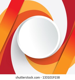 Paper circle banner with drop shadows. Orange wavy wave abstract swoosh background. Wavy waves banner color line for web banner. 