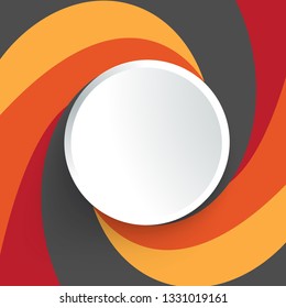 Paper circle banner with drop shadows. Orange wavy wave abstract swoosh background. Wavy waves banner color line for web banner. 