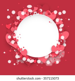 Paper circle banner with hearts valentine background. Stock vector.