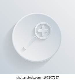 paper circle flat icon with a shadow. magnifier increase