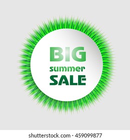 Paper circle with grass
Vector illustration white paper pieces surrounded by green grass with shadow for advertising banner