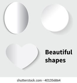 Paper circle, heart banners with drop shadows. Vector illustration