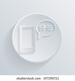 paper circle on with a shadow, smartphone with the symbol of  cloud of sms dialogue