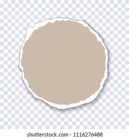 Paper circle torn paper isolated on transparent background, realistic vector. Label for text or image