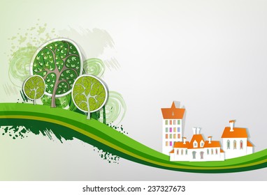 Paper city background with trees