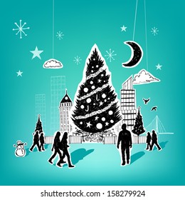 Paper City Christmas - Christmas themed hand drawn christmas vector elements.