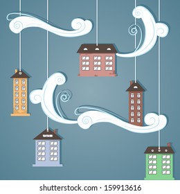 Paper city in the sky. Abstract vector illustration.