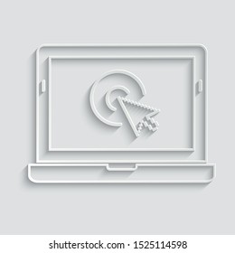   paper click icon. laptop computer, notebook and cursor click icon. line style