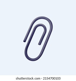 Paper clip. 3d vector icon. Cartoon minimal style. Black isolated icon of paper clip on white background. Silhouette of paper clip. Realistic metal or plastic paperclip. Page holder, binder. 3D icon