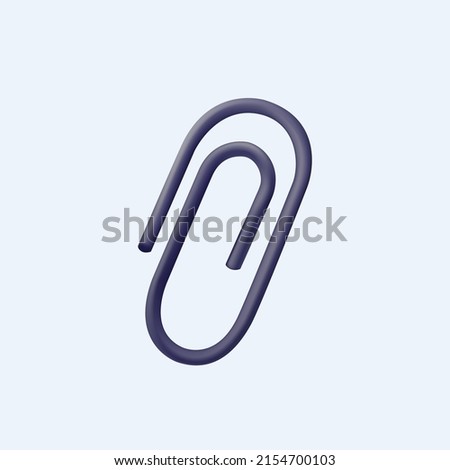 Paper clip. 3d vector icon. Cartoon minimal style. Black isolated icon of paper clip on white background. Silhouette of paper clip. Realistic metal or plastic paperclip. Page holder, binder. 3D icon