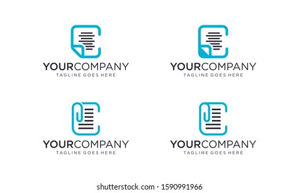 Paper clip with C letter for logo design concept editable