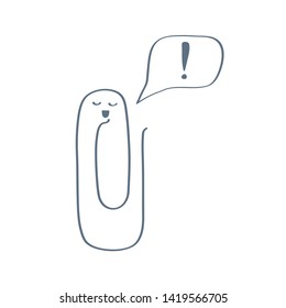 Paper clip character asks if help is needed. Support, online assistant, online operator help line, help desk concept. Flat outline clean doodle design style, vector illustration.