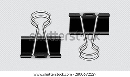 Paper Clip Collection Vector Set with Metal Office Binder Clips and Stationery Accessories