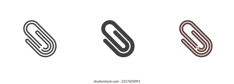 Paper clip different style icon set. Line, glyph and filled outline colorful version, outline and filled vector sign. Symbol, logo illustration. Vector graphics