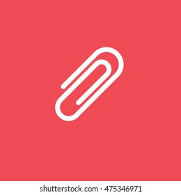 Paper Clip Flat Icon On Red Background