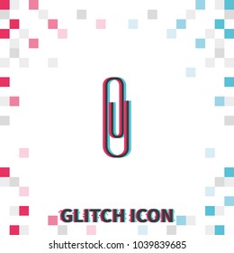 Paper clip  glitch effect vector icon.