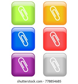 paper clip glossy icon set vector