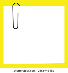 Paper clip holding papers together against yellow background