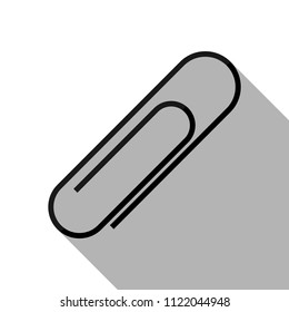 Paper clip icon. Black object with long shadow on white background