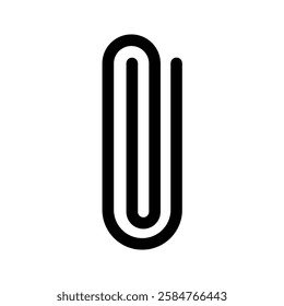 Paper Clip Icon. Black Outline Vector. Attach. Staple. Fastener. Clamp. Office Concept. Attachment Symbol.