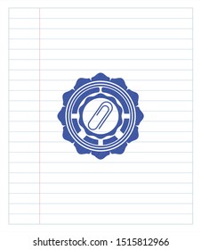 paper clip icon blue ink pen emblem. Vector Illustration. Detailed.