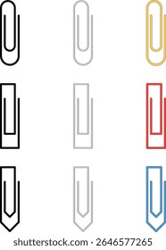 Coleção de Ícones de Clipe de Papel - Clipes de Papel de Carta Vetorial Colorido e Mínimo para Uso em Apresentações no Escritório e na Escola