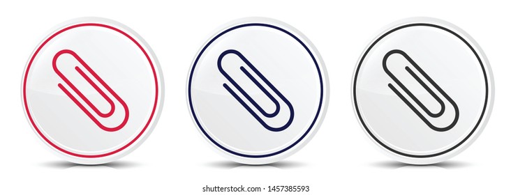 Paper clip icon crystal flat round button set illustration design isolated on white background