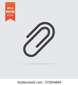 Paper clip icon in flat style isolated on grey background. For your design, logo. Vector illustration.