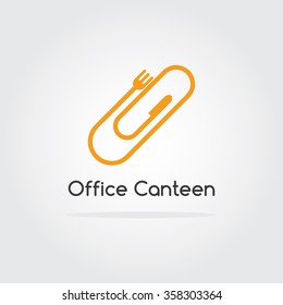 Paper Clip icon with Fork and Knife. Office Canteen concept. Logo design.