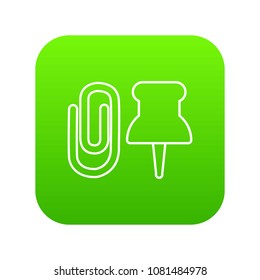 Paper clip icon green vector isolated on white background