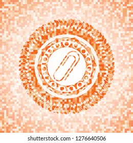 paper clip icon inside abstract orange mosaic emblem with background