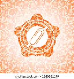 paper clip icon inside abstract orange mosaic emblem