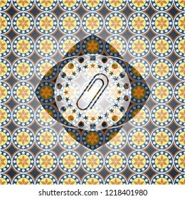 paper clip icon inside arabesque style badge. arabic decoration.