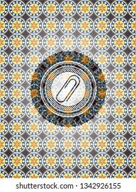 paper clip icon inside arabesque style badge. arabic decoration.