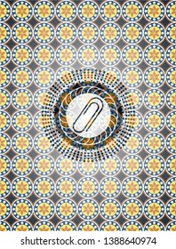 paper clip icon inside arabesque style emblem. arabic decoration.