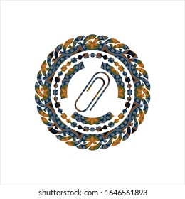 paper clip icon inside arabesque badge background. arabic decoration.