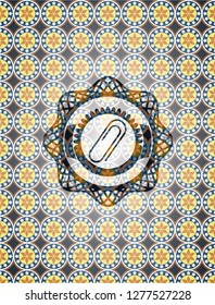 paper clip icon inside arabic emblem. Arabesque decoration.